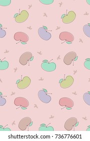 Pattern with colorful apples on the pale pink background