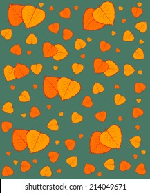 pattern of colorful autumn leaves on a green background, vector