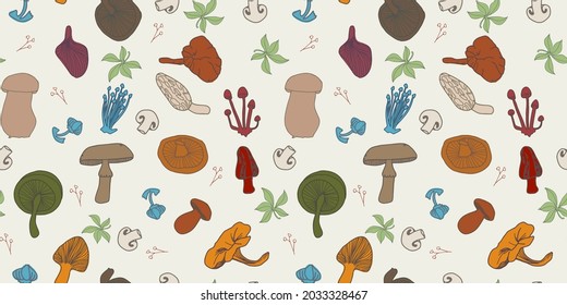 Pattern of colorful autumn mushrooms.Set of autumn mushrooms in social networks. Colorful banners with autumn illustrations. Autumn stickers. Bright postcards. Vector eps 10