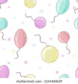Pattern with colorful balloons and stars