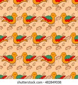 Pattern with colorful birds on background. Vector illustration.