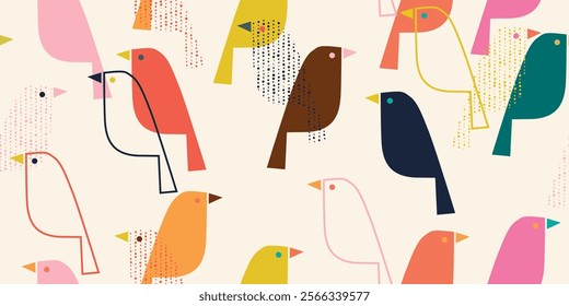 Pattern of colorful birds. Stylish repeating and seamless bird pattern.