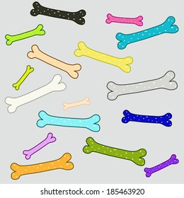 Pattern from colorful bones on gray background. A vector illustration