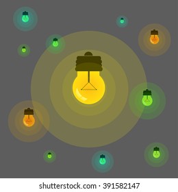 Pattern with colorful, burning light bulbs