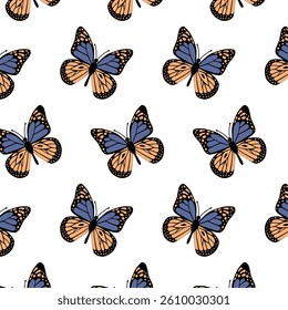 Pattern with colorful butterflies. Vector seamless background with cute butterflies. Suitable for printing on fabric, paper, surfaces and for the web.