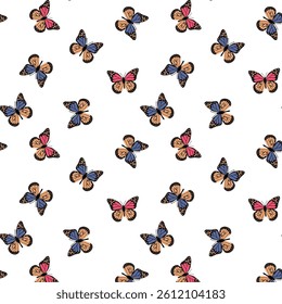 Pattern with colorful butterflies. Vector seamless background with cute butterflies. Suitable for printing on fabric, paper, surfaces and for the web.