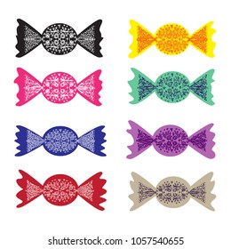 Pattern colorful candy collection on white background.