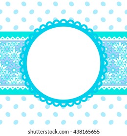 Pattern colorful cards in the shape of a ribbon with a floral pattern on vintage background with polka dots. In the center an empty space for Your text or congratulations. Vector.