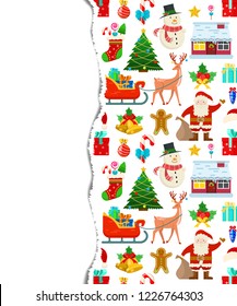 Pattern with colorful cartoon object for Christmas on white background.