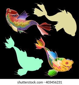 Pattern with colorful Chinese carps. Vector isolated  illustrations.