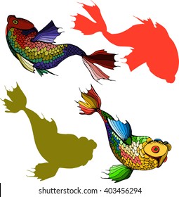 Pattern with colorful Chinese carps. Vector isolated  illustrations.