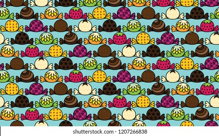 Pattern of colorful chocolate packages of Brazilian flavors