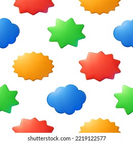 Pattern of colorful clouds and stars in cartoon style for print and design. Vector clipart.