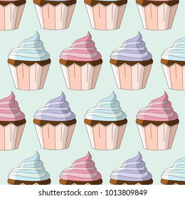 Pattern with colorful cupcakes