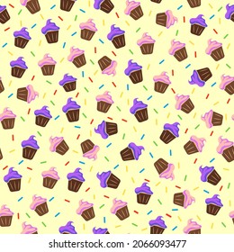 A pattern of colorful cupcakes. Sprinkle cupcakes. Vector illustration