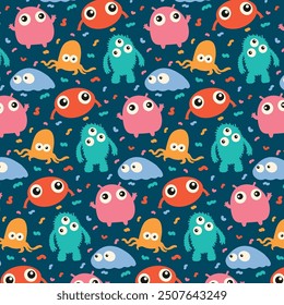 Pattern of colorful cute creatures or monsters