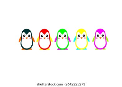The pattern of colorful cute penguins. Perfect for make seamless pattern, animal background, education purposes, textile, fabric, wrapping paper, wallpaper, backdrop and other commercial needs.