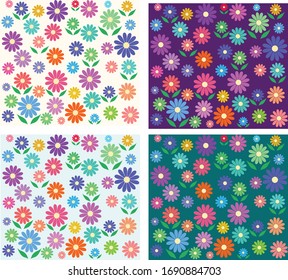 pattern with colorful daisies on different backgrounds
