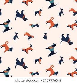 Pattern with colorful dogs.Vector seamless pattern with colorful dogs on a light background.