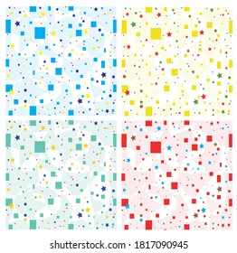 Pattern with colorful dots and squares, vector image