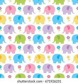 pattern with colorful elephants and flowers