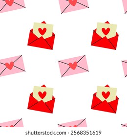 Pattern of colorful envelopes with hearts for romantic occasions and celebrations