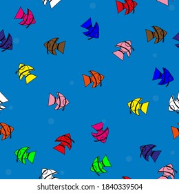 Pattern - colorful fish on a blue background. Suitable for wrapping, textiles, packaging. Vector illustration. EPS 10.