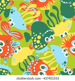 Pattern with colorful fishes, vector illustration. 