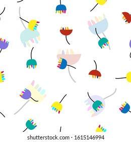 Pattern of colorful flat design flowers on white background for wallpaper, background, fabric textile, paper print business, kids clothes. Vector design.