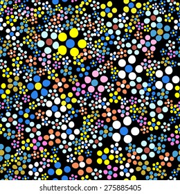 Pattern - Colorful floral seamless / repeating pattern. Black background with small stylized multicolored flowers. Editable vector. 