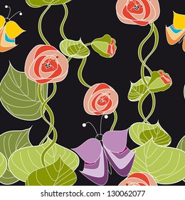 pattern of colorful flowers butterflies