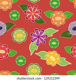 pattern of colorful flowers on a orange background
