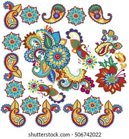 pattern of colorful flowers on a white background, bright picture