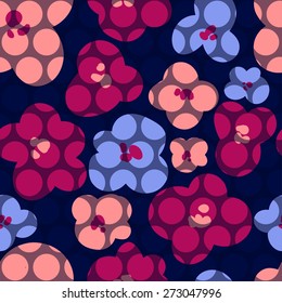 Pattern of colorful flowers. Polka dots. Bright background.
