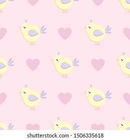 Pattern with colorful flying birds  with a heart isolated. Seamless pattern can be used for wallpaper, pattern fills, web page background,surface textures.