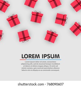 Pattern with colorful gift boxes. Paper present boxes. Christmas, new year or birthday concept. Vector illustration