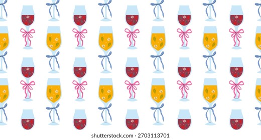 Pattern of colorful glasses with ribbons on a bright background showcases festive design for celebrations and events
