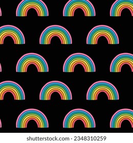 Pattern of colorful graphic rainbow symbol on black color background