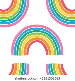 Muster eines bunten grafischen Regenbogensymboles auf Weiß