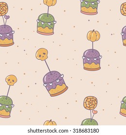 Pattern of colorful halloween cup cake. It can be used for design Halloween party invitations, scrapbook.