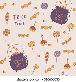 Pattern of colorful halloween sweets and candies. It can be used for design Halloween party invitations, scrapbook.