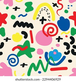Pattern of colorful hand drawn children's doodles