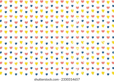 pattern with colorful hearts background. Cute vector seamless repeat pattern design of textured hand drawn love hearts