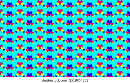 Patrón de corazones de colores. Fondo azul con corazones azules, rosados y amarillos. Puede ser utilizado para envolver el papel, el Fondo de pantalla, la decoración, la impresión textil y más.