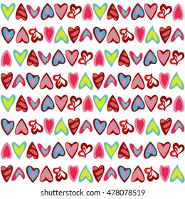 Pattern with colorful hearts on white
