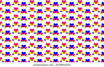 Patrón de corazones de colores. Fondo blanco con corazones azules, rosas y amarillos. Puede ser utilizado para envolver el papel, el Fondo de pantalla, la decoración, la impresión textil y más.