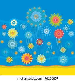 Pattern with colorful jellyfishes on blue background
