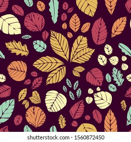 A pattern with colorful leaves you can use to print on fabric, paper and other surfaces