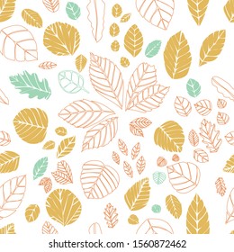 A pattern with colorful leaves you can use to print on fabric, paper and other surfaces