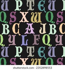 Pattern with colorful letters.Beautiful multi-colored letters on a black background in a vector pattern.